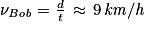\mathit{\nu} _{\mathit{Bob}}=\frac{d}{t}\, \approx \, 9\, \mathit{km/h}