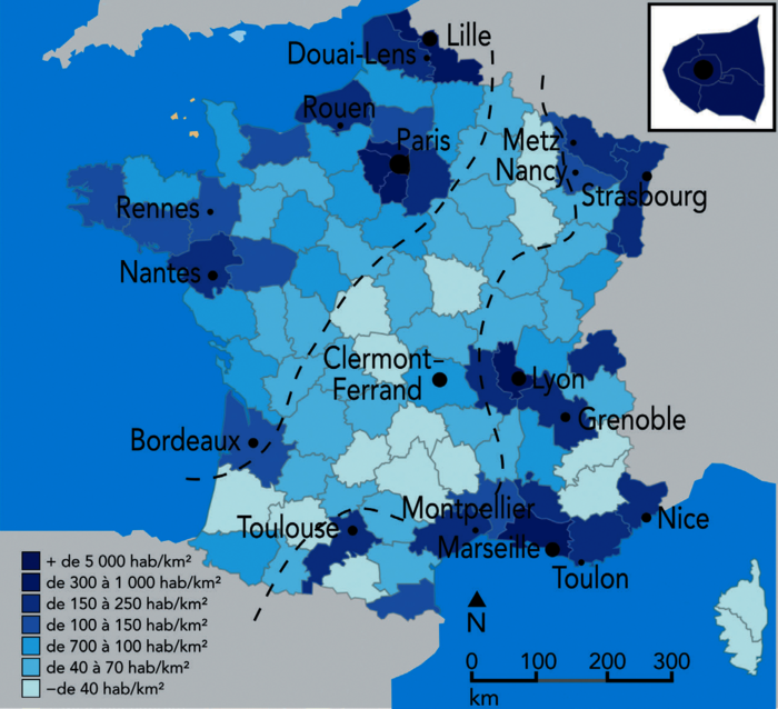 Carte démographique de France (2018)